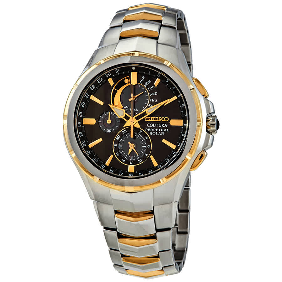 Seiko Coutura Solar Perpetual Chronograph Black Dial Men's Watch SSC376 ...