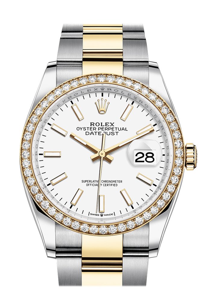 Rolex Datejust 36 White Dial Mens Steel and 18kt Yellow Gold Oyster Watch 126283WSO
