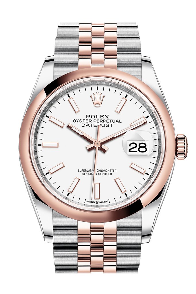 Rolex Datejust 36 White Dial Mens Steel and 18k Everose Gold Jubilee Watch 126201WSJ