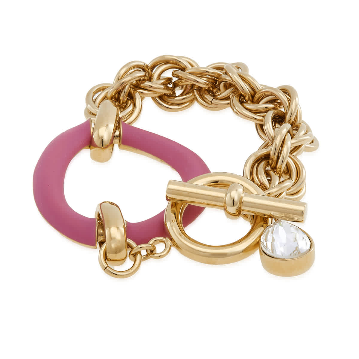 JW Anderson Ladies Gold / Pink Oversized Chain Crystal Bracelet
