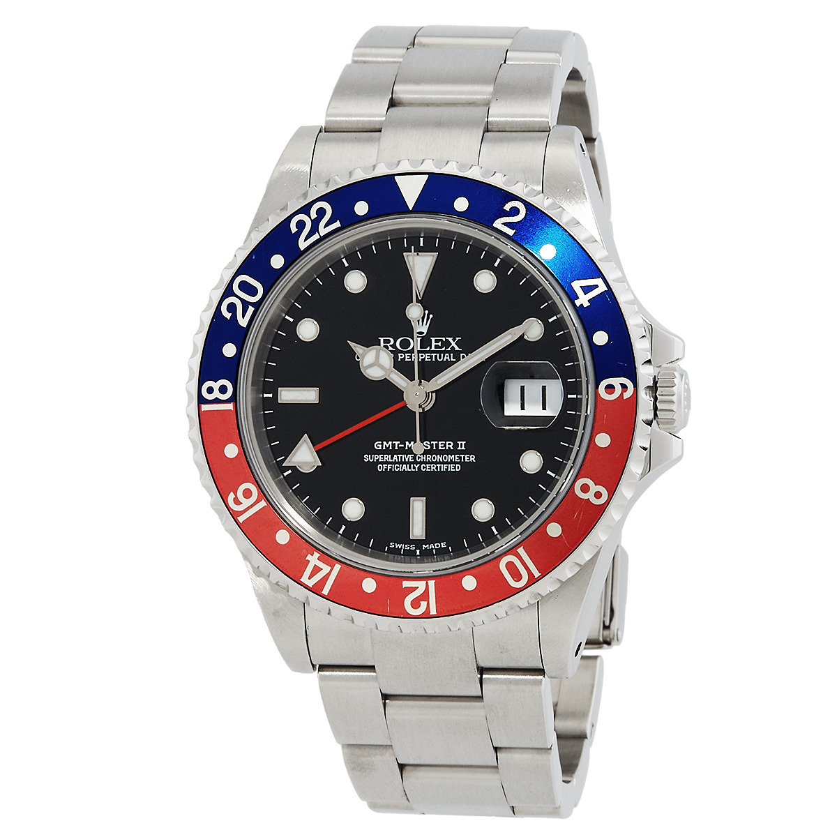 Preowned Preowned Rolex GMT Master II Black Dial Pepsi Bezel Automatic Mens Watch 16710