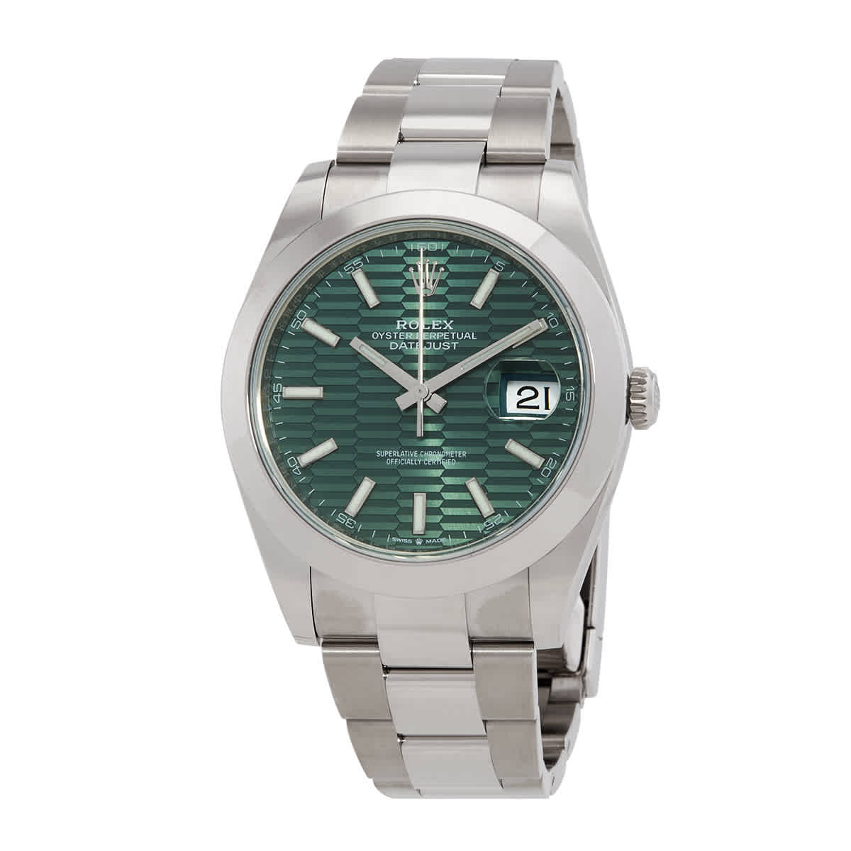 Rolex Datejust 41 Mint Green Fluted Motif Dial Automatic Mens Oyster Watch M1263000021