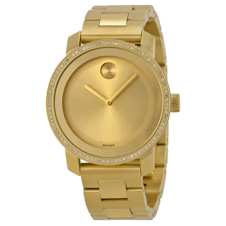 Movado Bold Diamond Gold Dial Gold Ion Plated Unisex Watch 3600150