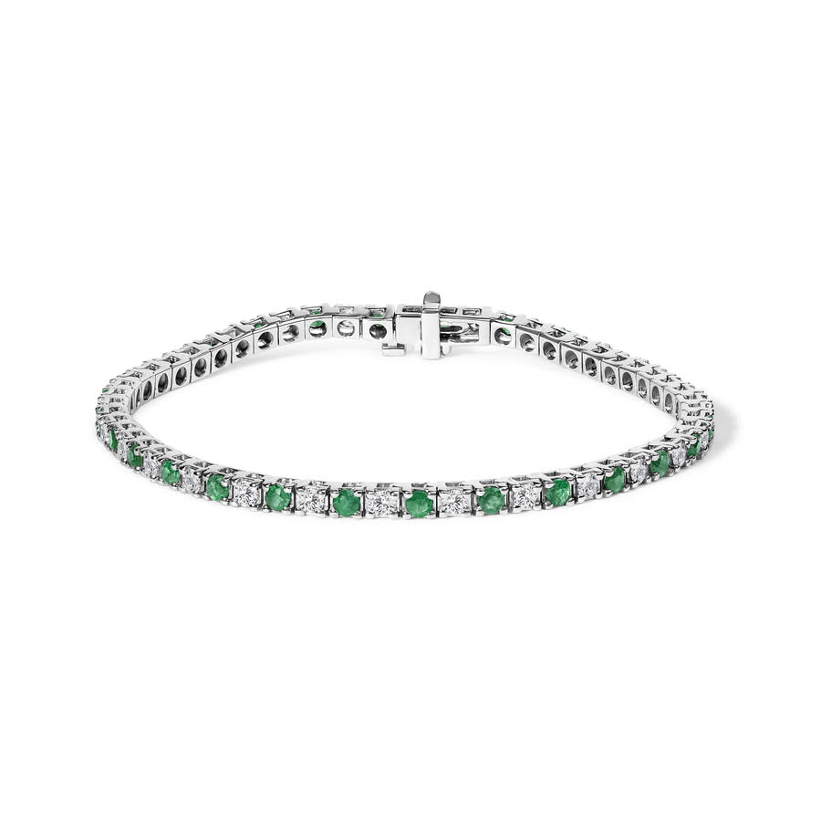 Haus of Brilliance 14K White Gold Alternating 1 12 Cttw Diamond and Emerald Tennis Bracelet $12300