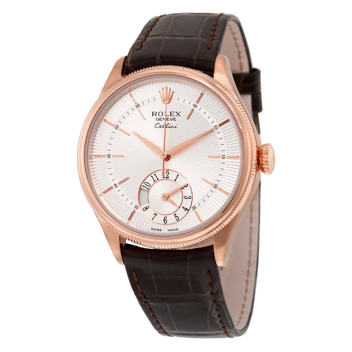 Rolex Cellini Dual Time Silver Dial 18kt Everose Gold Mens Watch 50525SSBRL