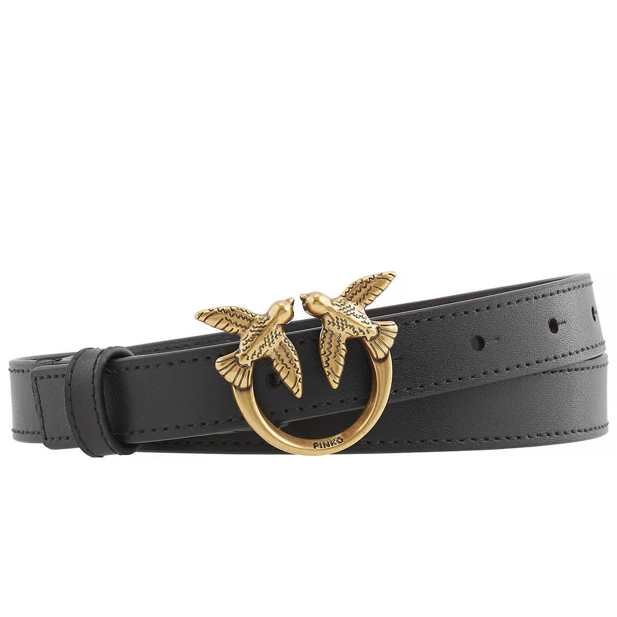 Pinko Ladies Black Leather Love Berry Birds Leather Belt