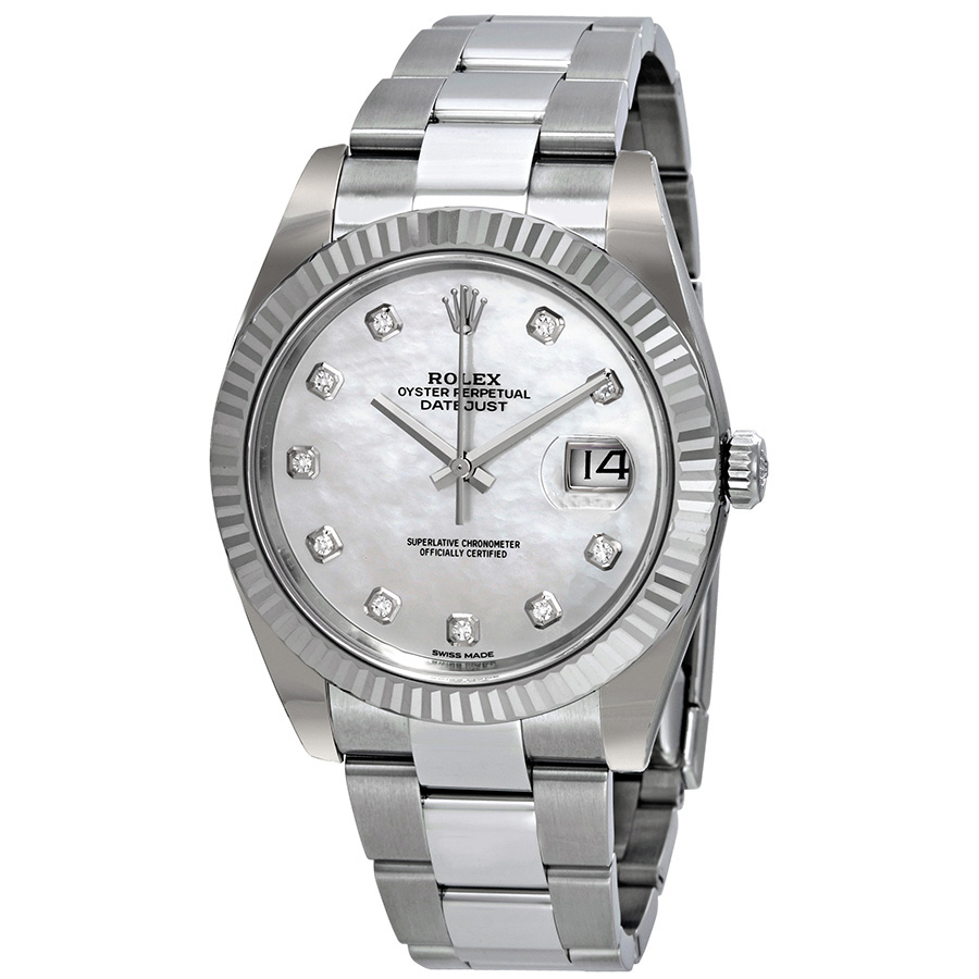 Preowned Rolex Datejust 41 Automatic White Mother of Pearl Diamond Dial Mens Watch 126334MDO