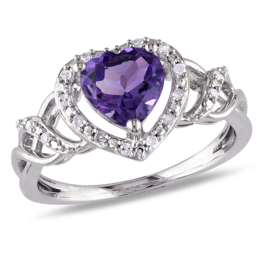 AMOUR 110 CT TW Diamond and Amethyst Open Heart Crossover Ring In Sterling Silver 110$