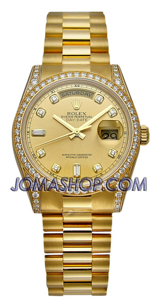 Rolex DayDate Champagne Dial 18K Yellow Gold President Automatic Mens Watch 118388CDP