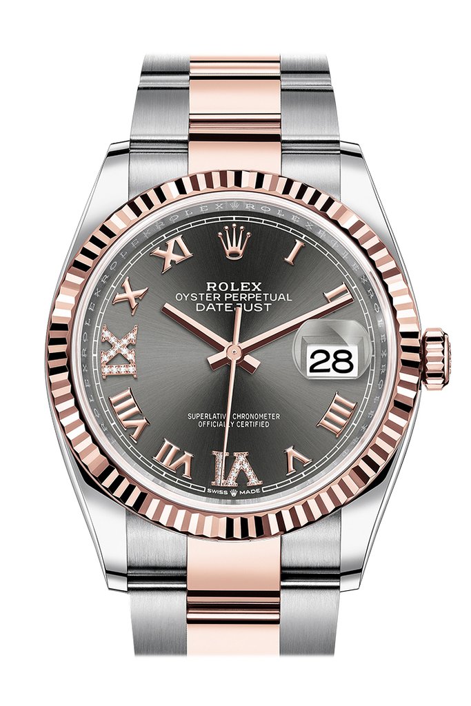 Rolex Datejust 36 Dark Rhodium Diamond Dial Mens Steel and 18kt Everose Gold Oyster Watch 126231DRRDO