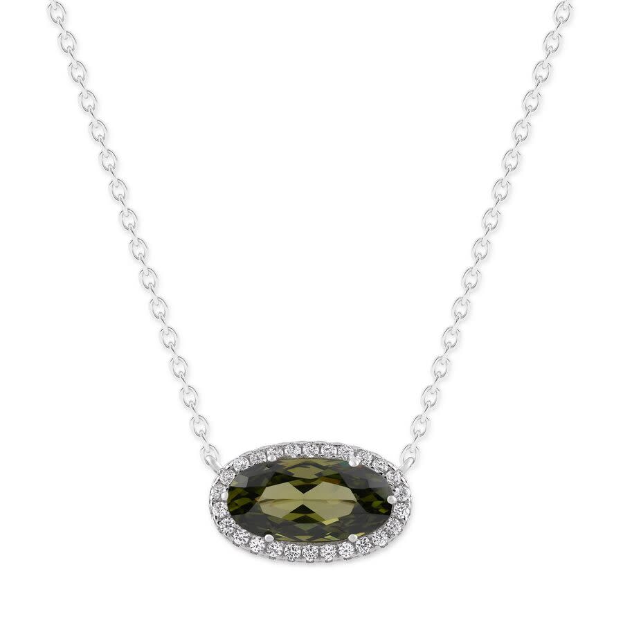 DiamondMuse Belacqua Peridot August Birthstone Halo Pendant Necklace in Sterling Silver Oval Cut 612mm 60$