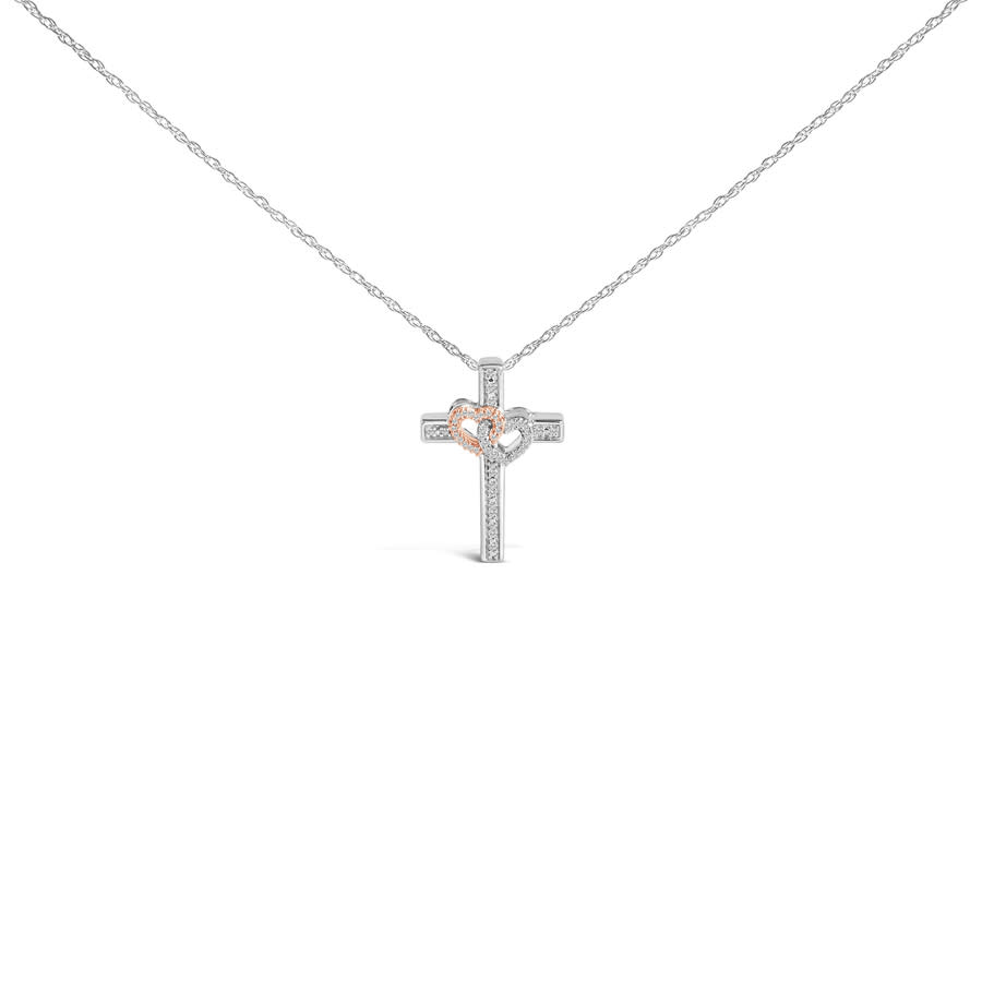 Haus of Brilliance 14K Rose Gold Plated Sterling Silver 110 Cttw Diamond Cross Heart Pendant Necklace 155$