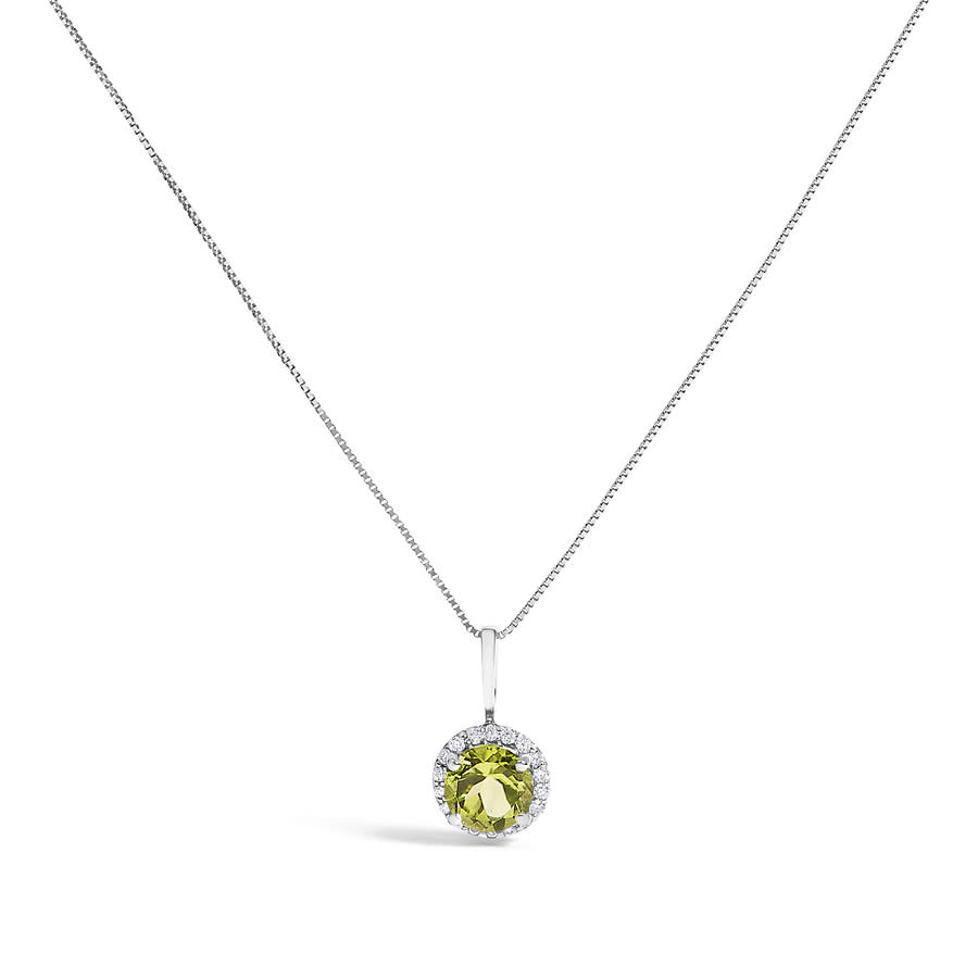 Haus of Brilliance 10K White Gold Green Peridot and 110 Cttw Diamond Accent Halo Pendant Necklace 1375$