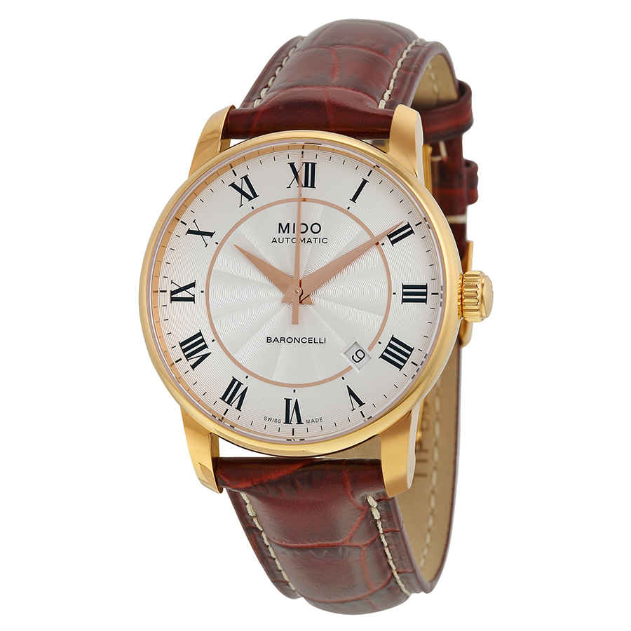 Mido Baroncelli Silver Dial Brown Leather Men's Watch