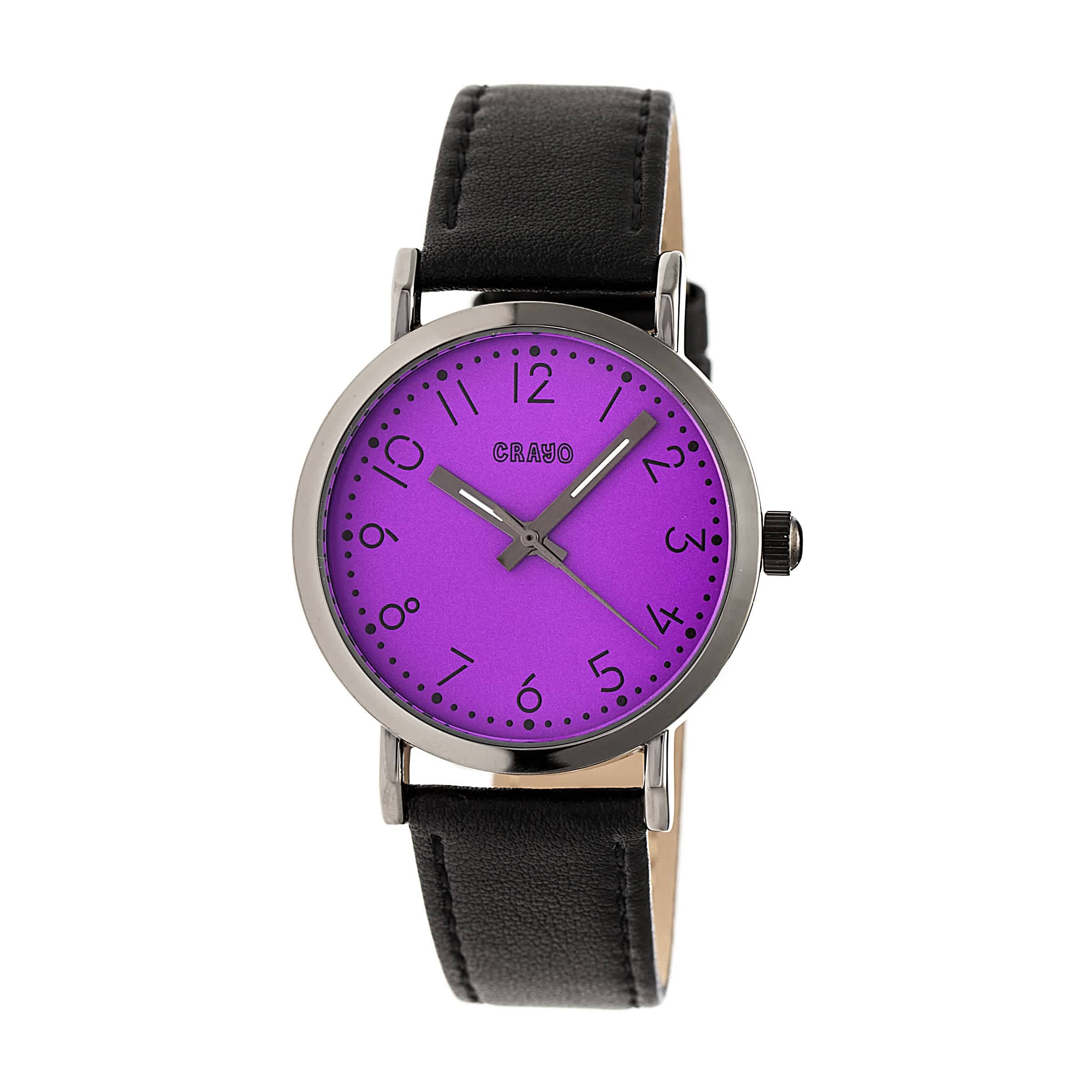 Crayo Pride Purple Dial Black Leather Watch CRACR3806