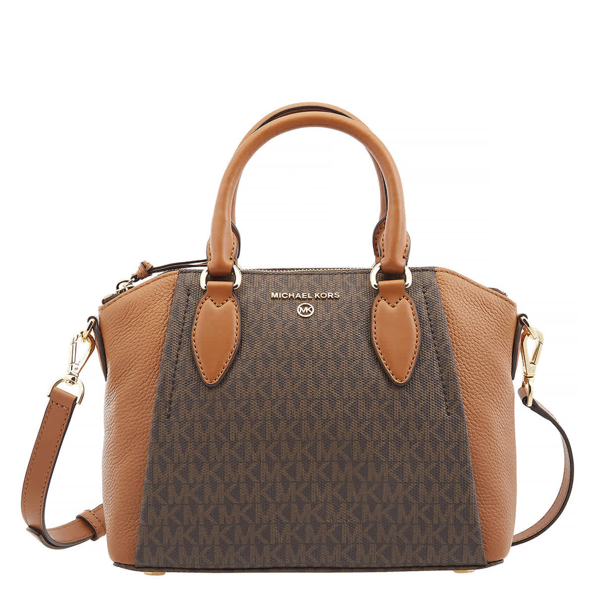 Michael Kors Ladies Sienna Medium Logo and Leather Messenger Bag - Brown/Acron