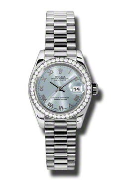 Rolex LadyDatejust 26 Ice Blue Dial Platinum President Automatic Ladies Watch 179136IBLRP