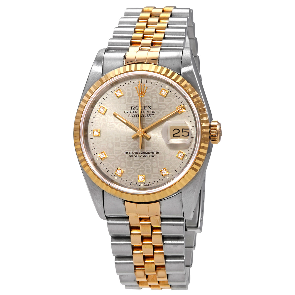 Preowned Rolex Datejust Automatic Diamond Silver Dial Mens Watch 16233 SJDJ