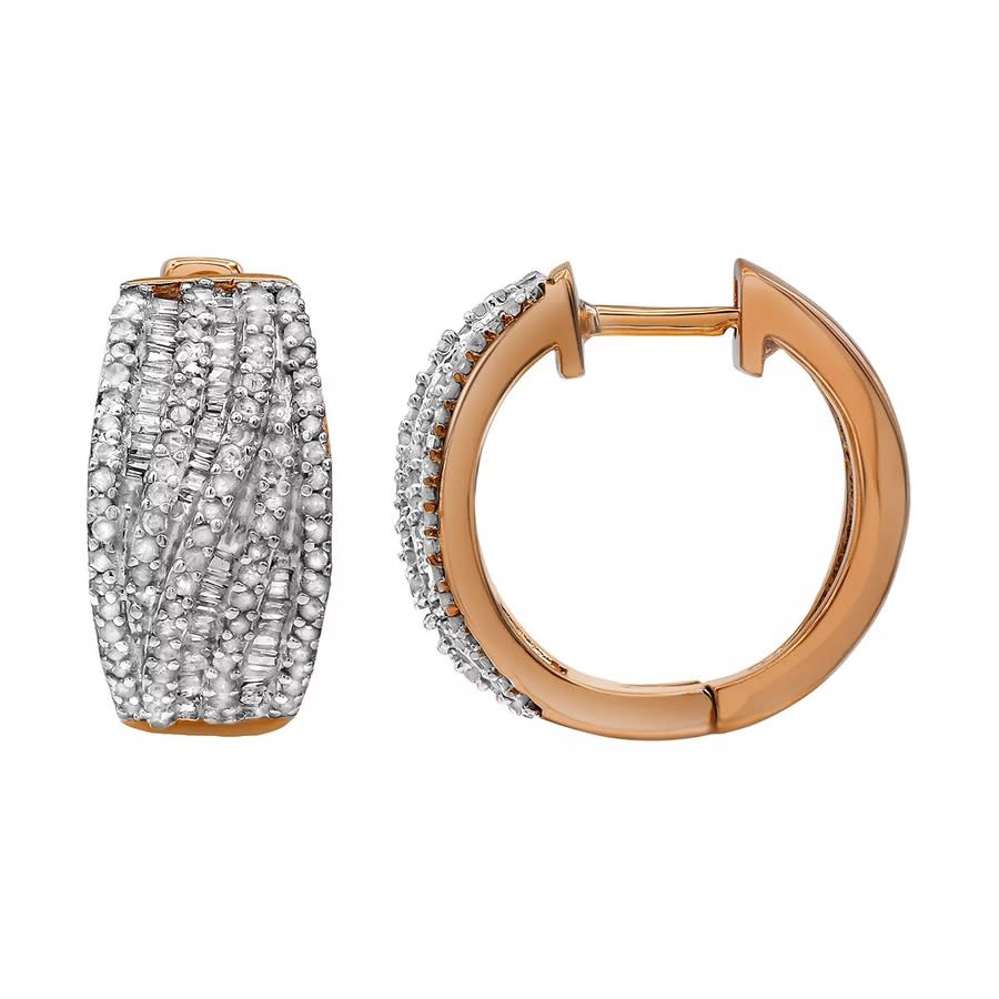 Diamond Muse 0.50 cttw Yellow Gold Over Sterling Silver Diamond Hoop Earrings