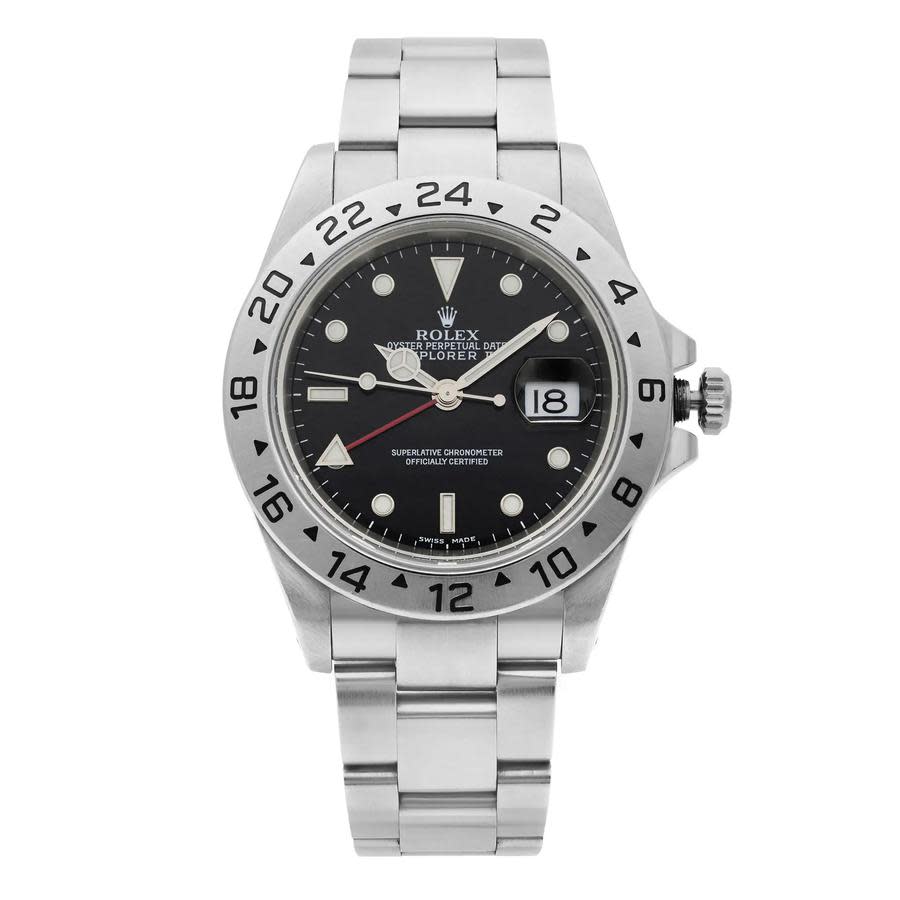 Preowned Rolex Explorer II GMT Automatic Chronometer Black Dial Mens Watch 16570T BKSO