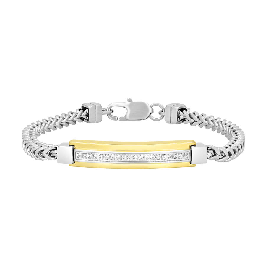 Robert Alton 15CTW Diamond Stainless Steel Yellow Finish ID Bracelet 250$