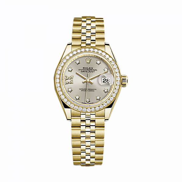 rolex ladydatejust silver diamond dial automatic 18 carat yellow gold jubilee watch 279138srdj
