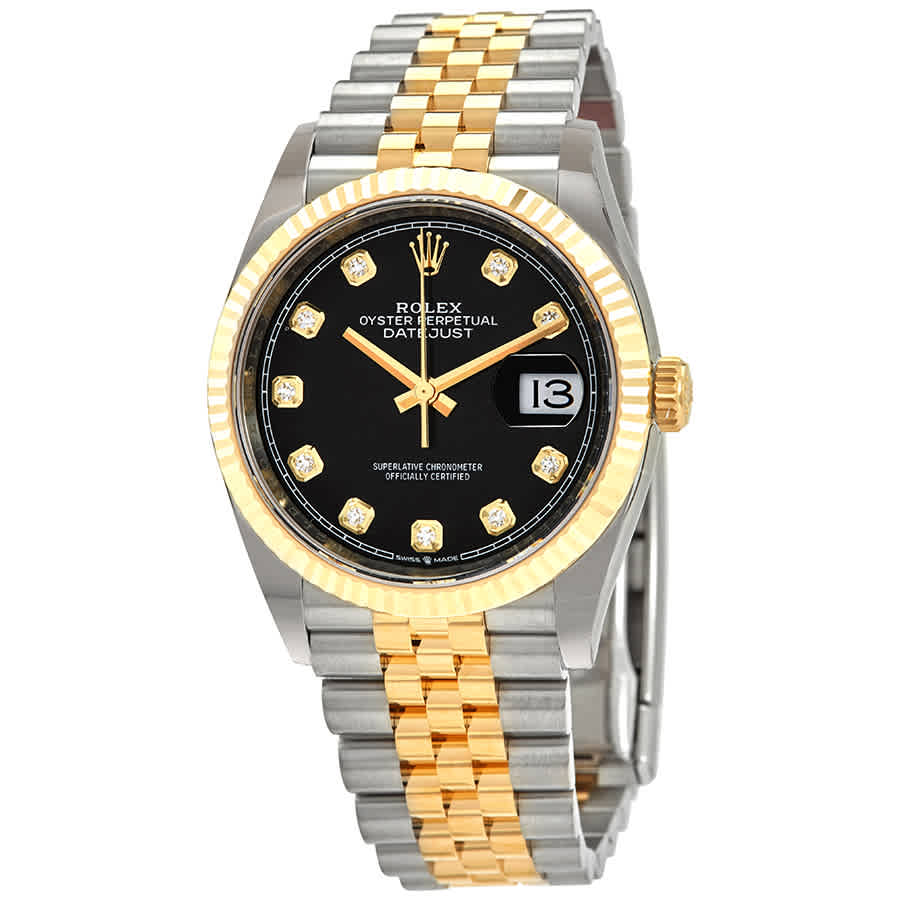 Rolex Datejust 36 Black Diamond Dial Mens Stainless Steel and 18kt Yellow Gold Jubilee Watch 126233BKDJ