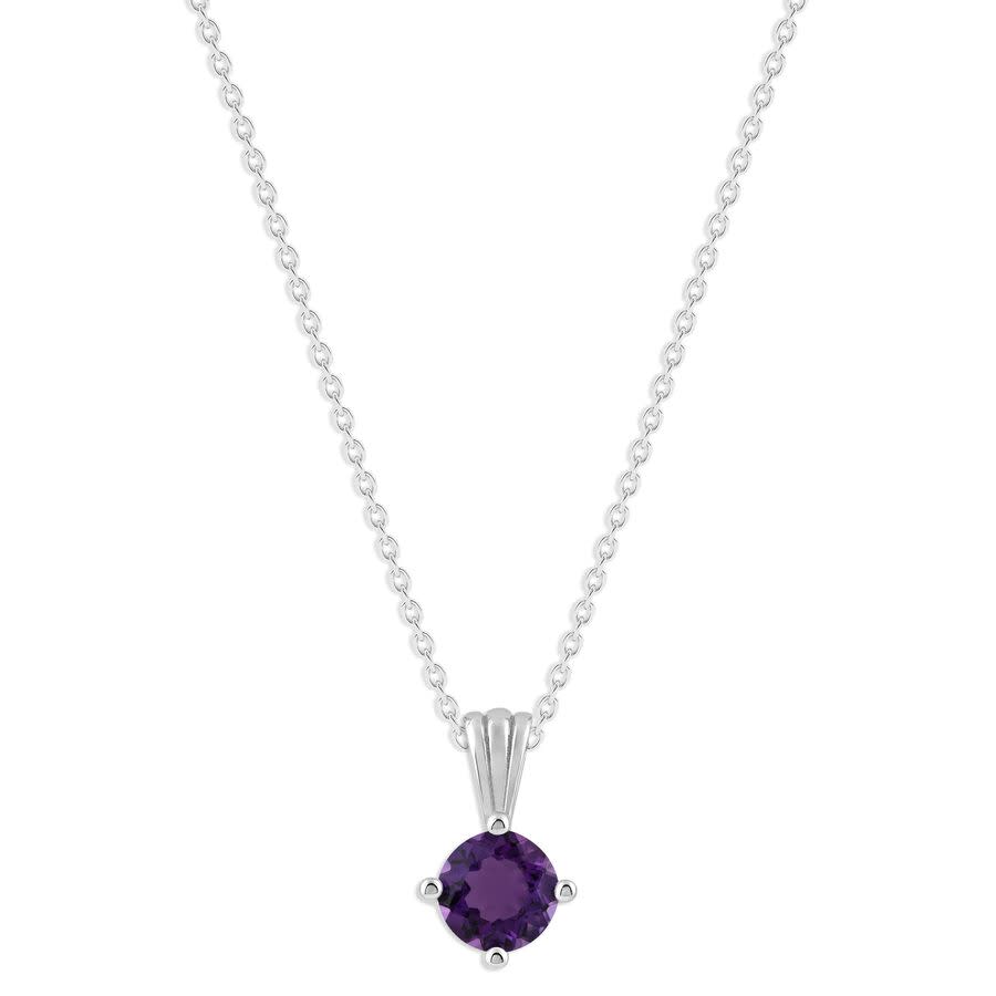 DiamondMuse Belacqua Amethyst February Birthstone Round Pendant Necklace in Sterling Silver