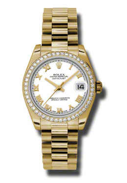 Rolex LadyDatejust 31 White Dial 18K Yellow Gold President Automatic Ladies Watch 178288WRP
