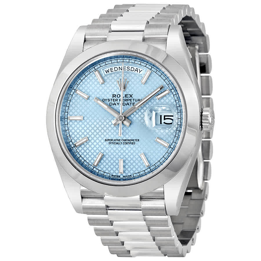Rolex Day Date 40 Ice Blue Diagonal Motif Dial Platinum President Automatic Mens Watch 228206IBLSP
