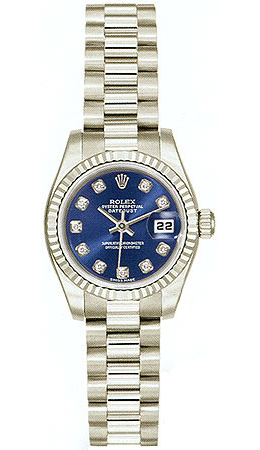 Rolex LadyDatejust 26 Blue Dial 18K White Gold President Automatic Ladies Watch 179179BLDP