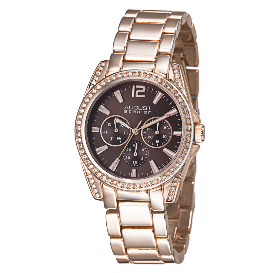 August Steiner Rose Gold-tone Metal Brown Dial Quartz Ladies Watch AS8075RG 54$