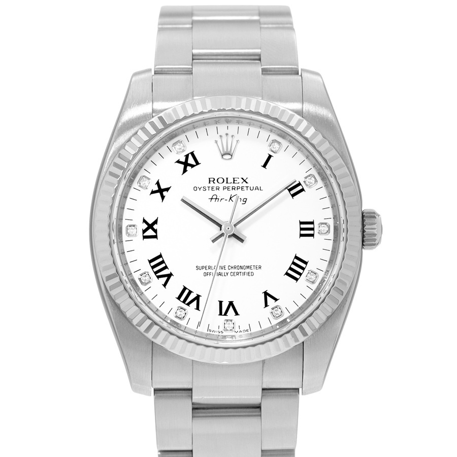 Preowned Rolex Air King 34 Automatic Chronometer White Dial Mens Watch 114234 WRO