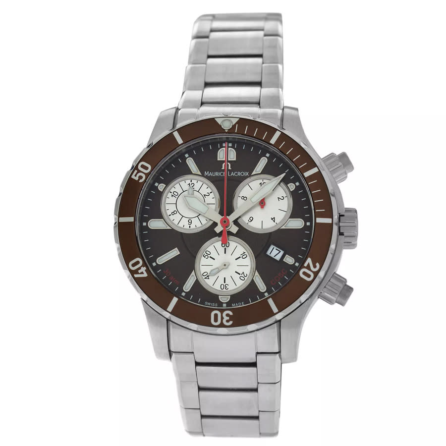Pre-owned Maurice Lacroix Miros Diver Chronograph Quartz Brown Dial Mens Watch MI1108-SS072-730