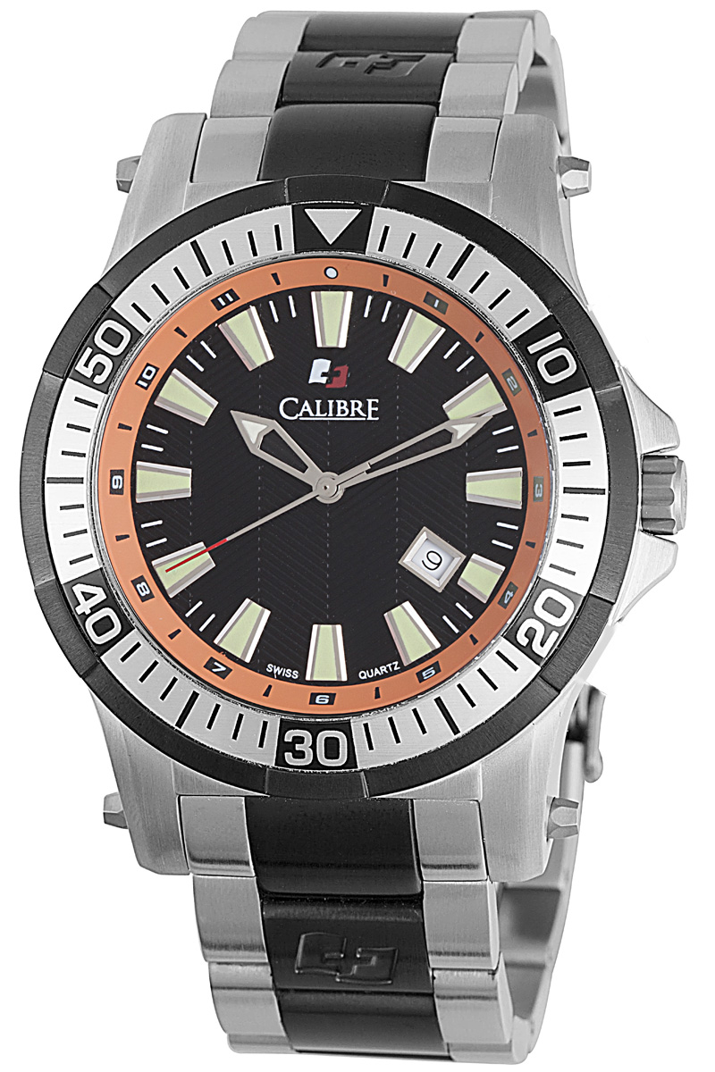 Calibre Hawk Date Black and Orange Dial Stainless Steel Mens Watch SC-5H1-04-007-079
