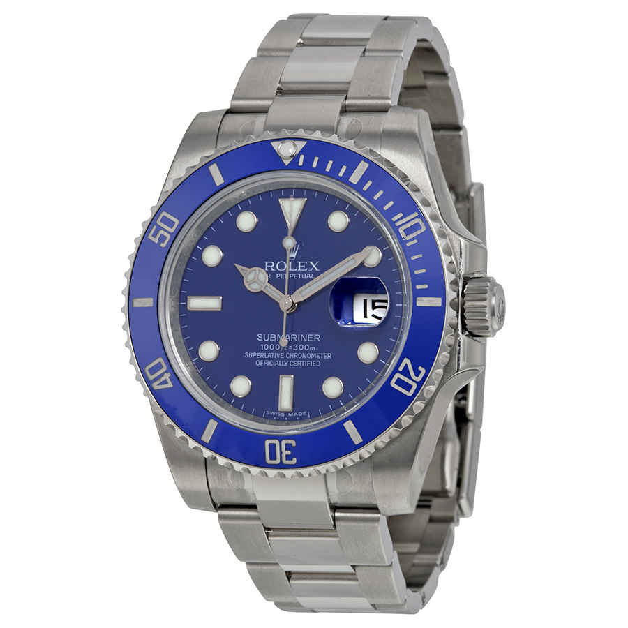 Rolex Submariner Date Blue Dial 18K White Gold Oyster Bracelet Automatic Mens Watch 116619BLSO