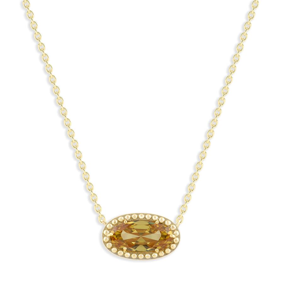 DiamondMuse Belacqua Citrine November Birthstone Oval Pendant Necklace in 14K Gold Plated Sterling Silver 60$