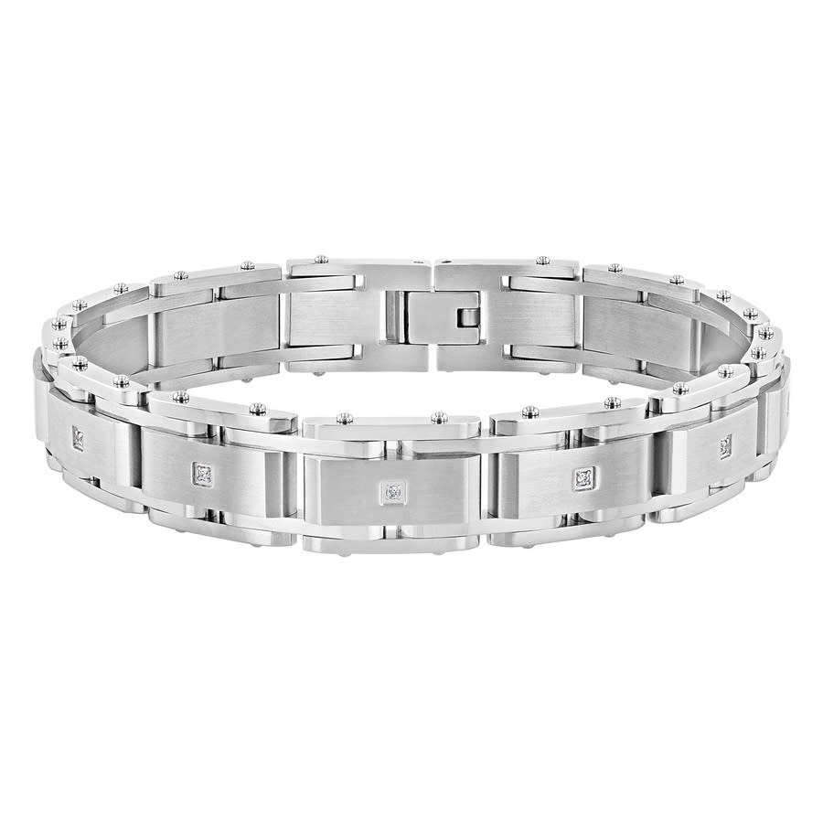 Robert Alton 1/10CTW Diamond Stainless Steel Men's Rail Road Link Bracelet