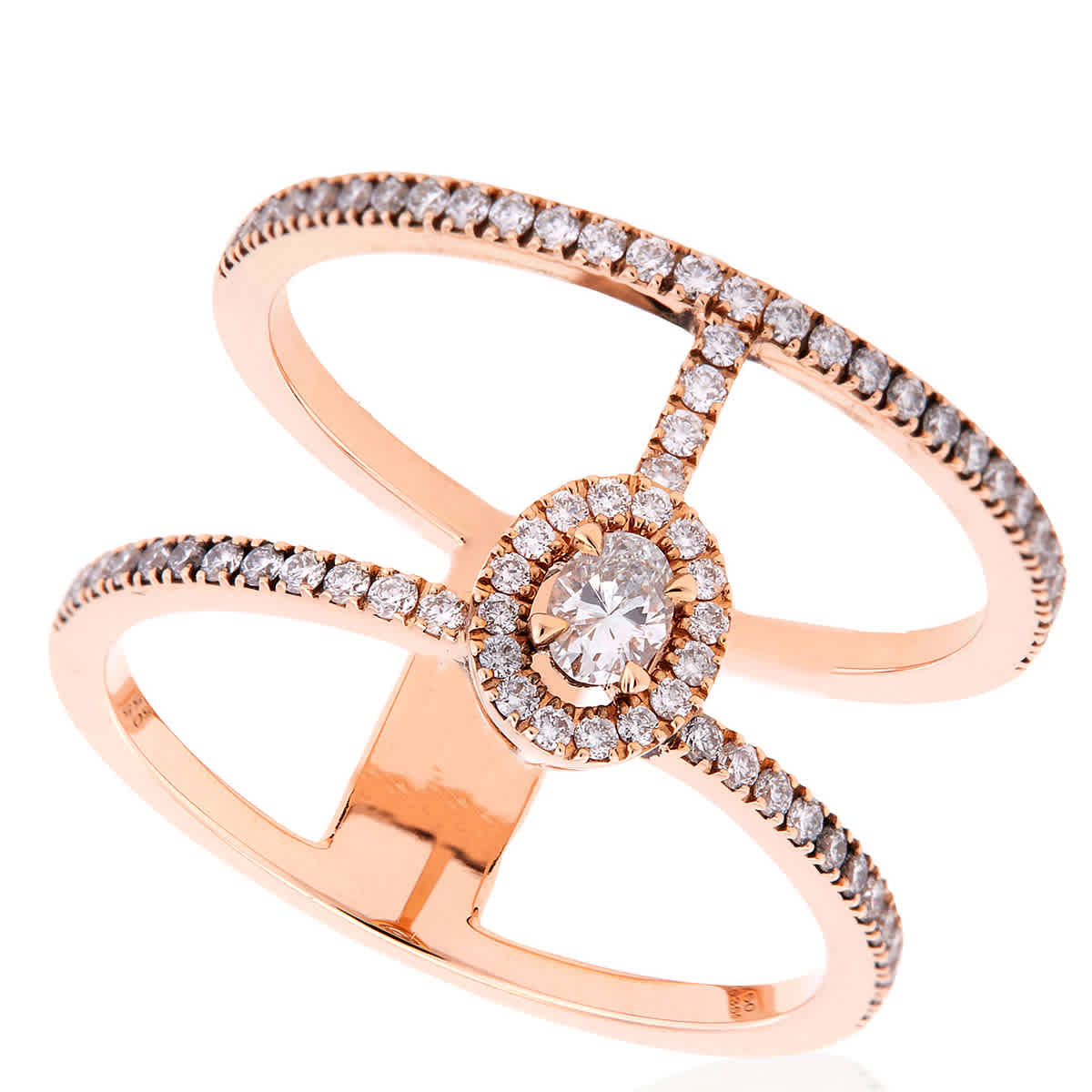 Messika GlamAzone Pink Gold Two-Row Pave Ring, Size 52