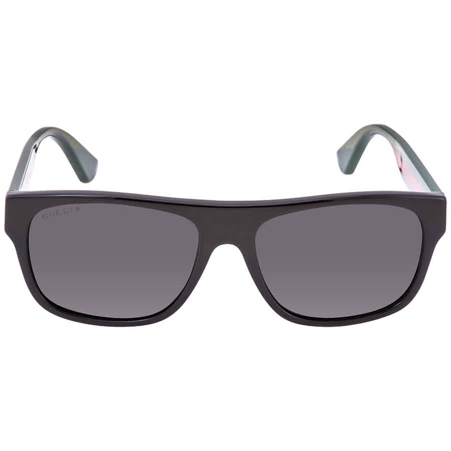 Gucci Unisex Sunglass GG0341S - Frame color: Shiny Black, Lens color: Grey Polarized