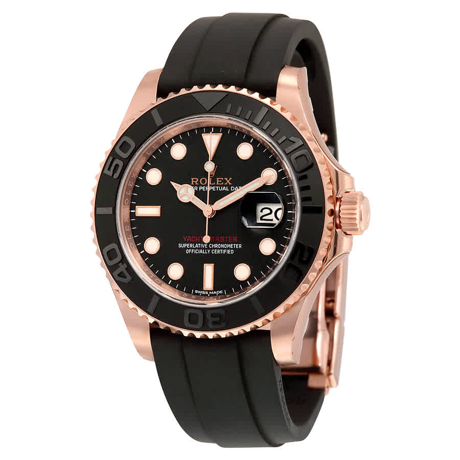 rolex yachtmaster automatic black dial 18kt everose gold black rubber strap mens watch 116655bksrs