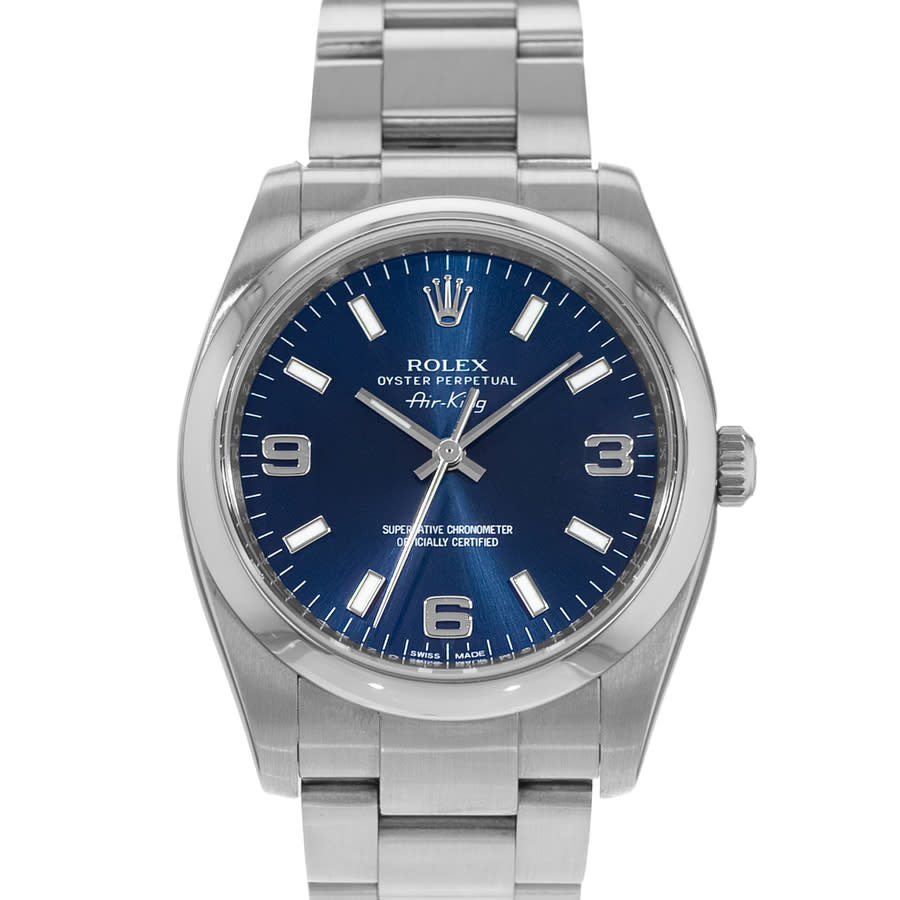 Preowned Rolex Air King 34 Automatic Chronometer Blue Dial Mens Watch 114200 BLSO