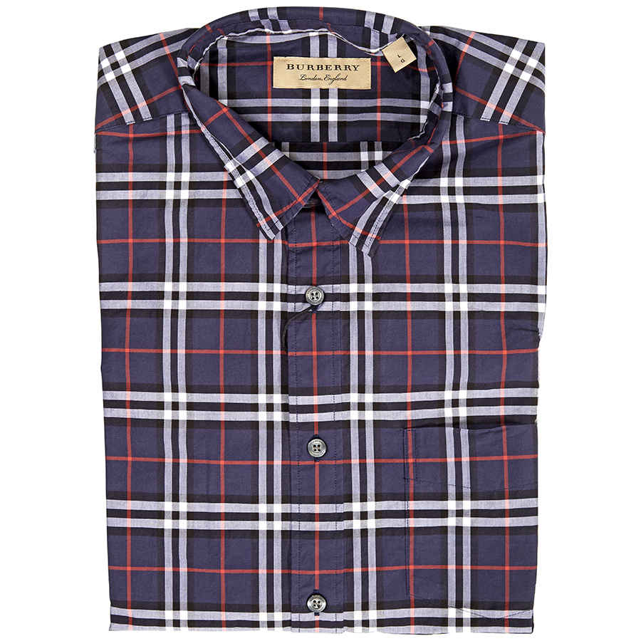 Long Sleeve Woven Check Shirt in Navy 