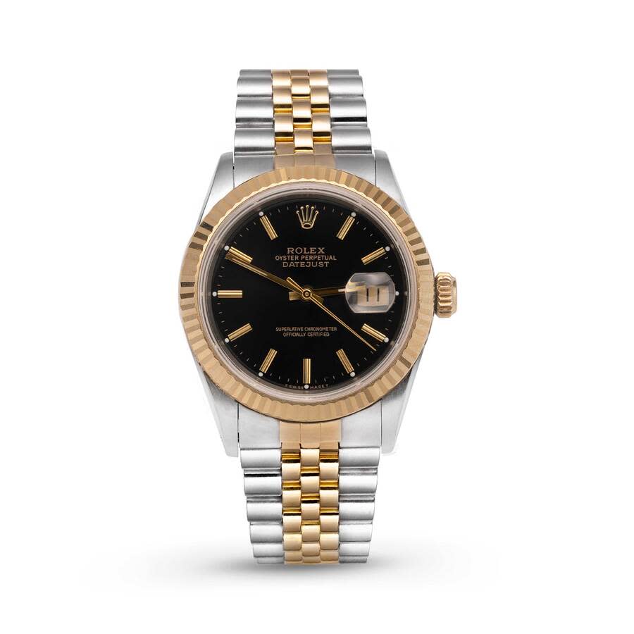Preowned Rolex Datejust Automatic Chronometer Black Dial Unisex Watch 16233 BKSJ