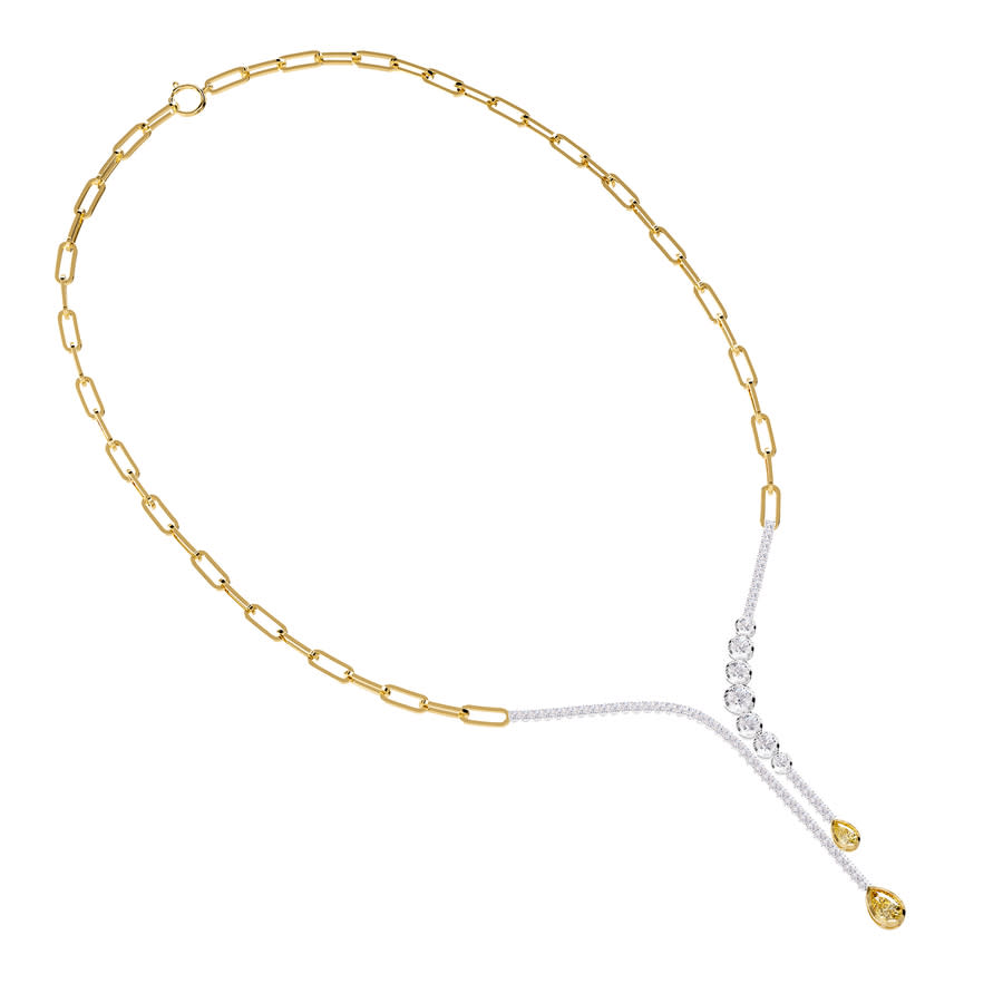 Diamond2Deal 14k Two-tone Gold 38 Ct Lab Grown Diamond Link Drop Necklace 18 VVS-VS E-F 2125$