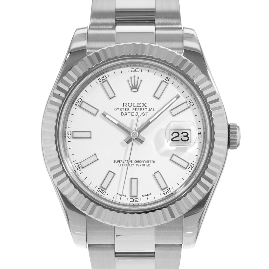 preowned rolex datejust ii automatic chronometer white dial mens watch 116334 wso