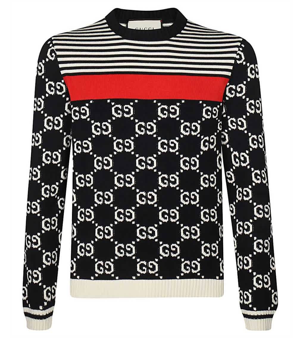 Gucci Men's GG And Stripes Jacquard Knit Sweater | eBay