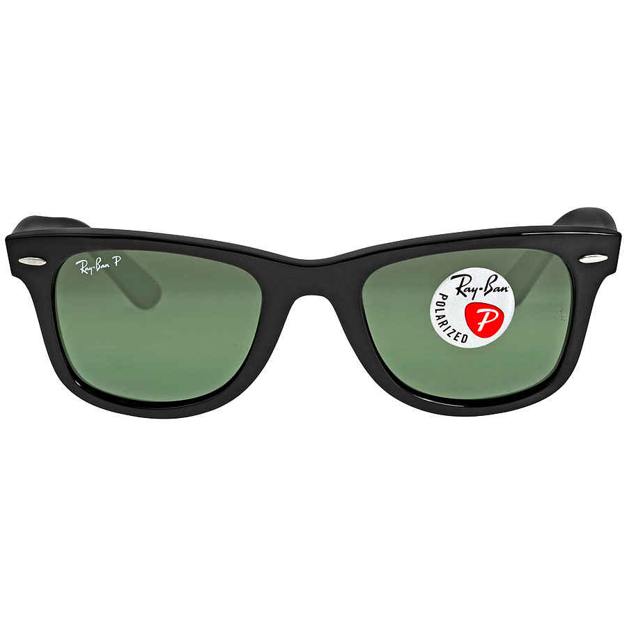 Ray-Ban Original Wayfarer Classic RB2140 Glass Polarized Sunglasses - Polished Black/Green Classic G-15 - Large