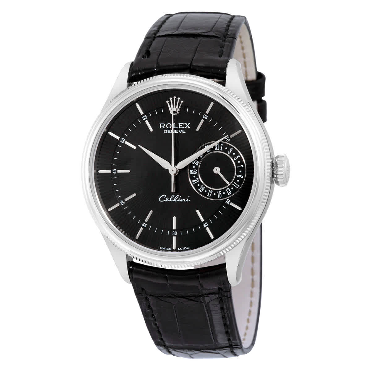 Rolex Cellini Date Black Dial 18kt White Gold Mens Watch 50519BKSBKL