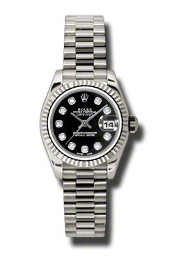 Rolex LadyDatejust 26 Black Dial 18K White Gold President Automatic Ladies Watch 179179BKDP